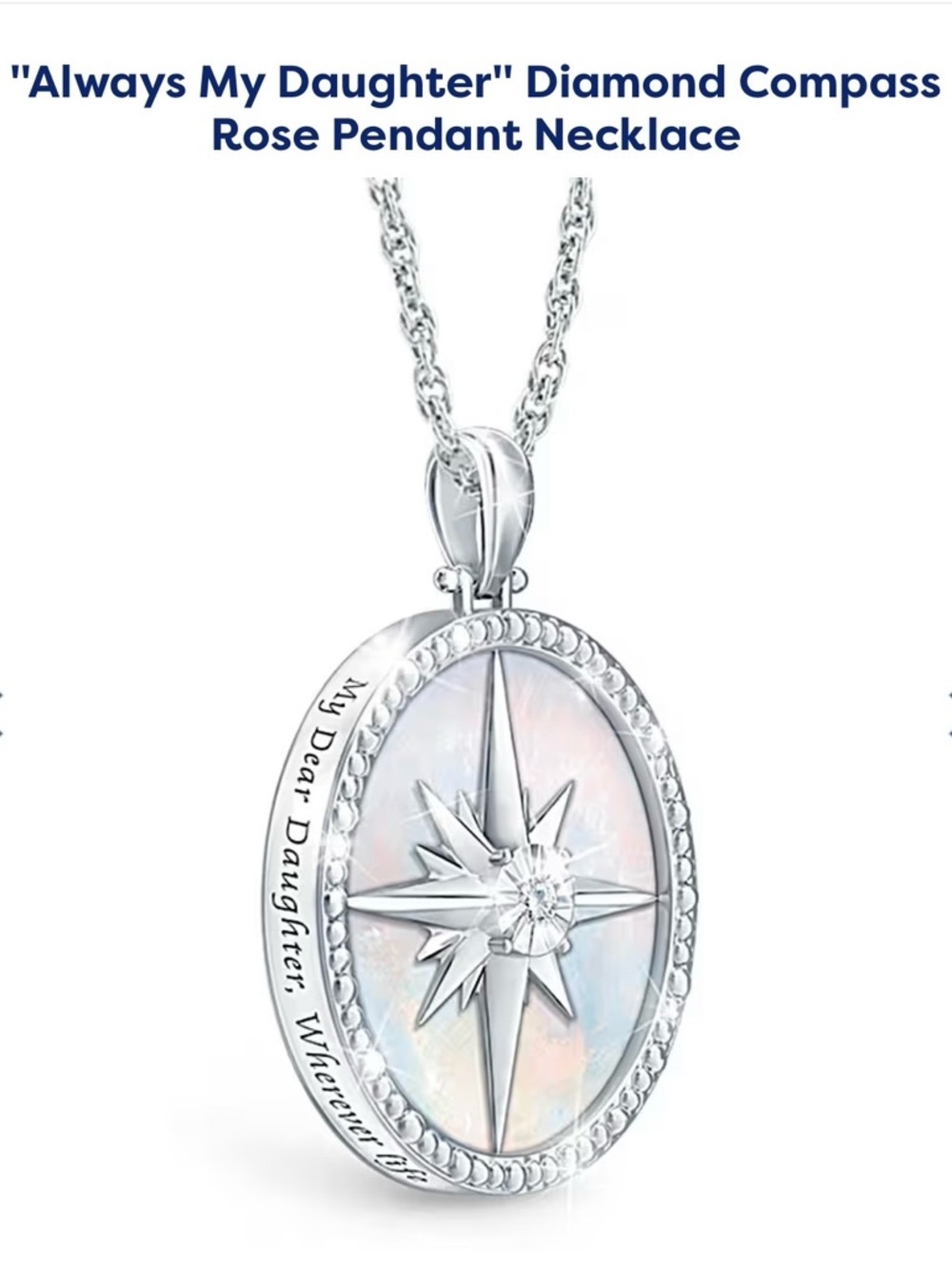 Bradford Exchange Diamond Sterling Silver Always My Daughter Compass necklace - Picture 6 of 9